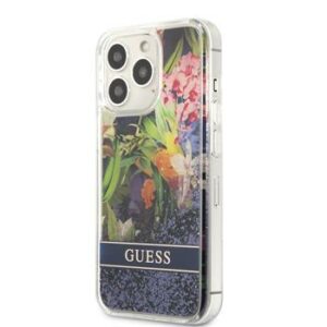 Guess Liquid Glitter Flower Zadní Kryt pro iPhone 13 Pro Blue