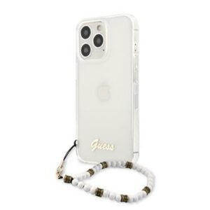 Guess PC Script and White Pearls Zadní Kryt pro iPhone 13 Pro Transparent