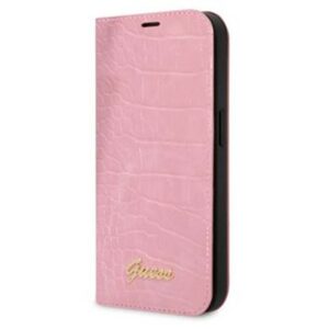 Guess PU Croco with Metal Camera Outline Book Pouzdro pro iPhone 14 Pro Max Pink