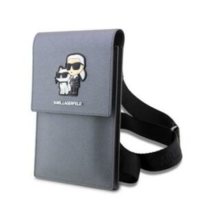 Karl Lagerfeld Saffiano Metal Logo NFT Wallet Phone Bag Silver